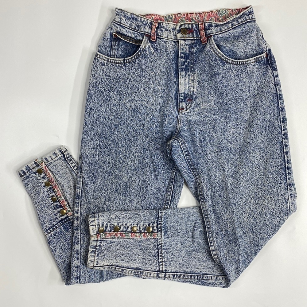 Vintage LEE Acid Wash Mom Tapered Snap Ankle Jeans Size 11 MED 26x28 80s